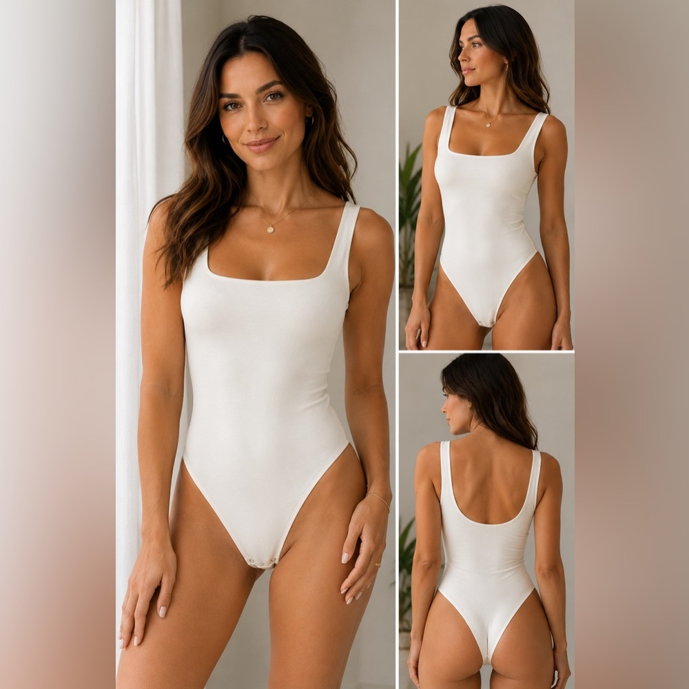 Dynamite Ivory White Square Neck Bodysuit | Size Small